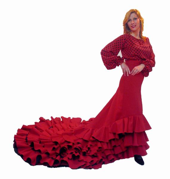 Jupe de flamenca rouge avec traîne Modèle Albayzin